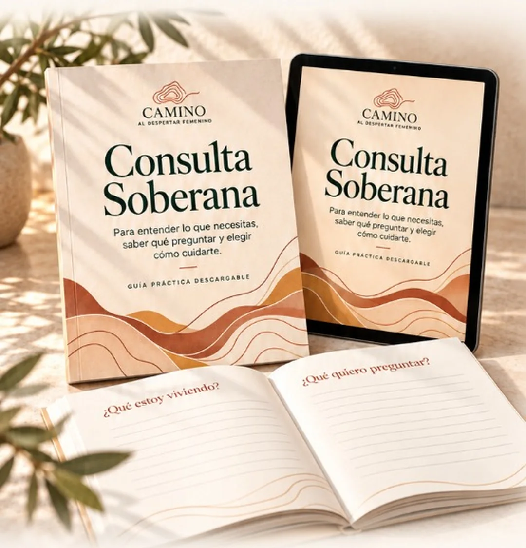 Guía Consulta Soberana impresa, en tablet y abierta en las páginas ¿Qué estoy viviendo? y ¿Qué quiero preguntar?